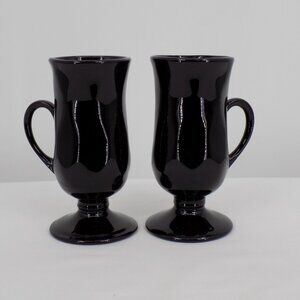 Lot of 2 Hall Ceramic Irish Coffee Pedestal Mugs ALL Black Form 1270 Vintage